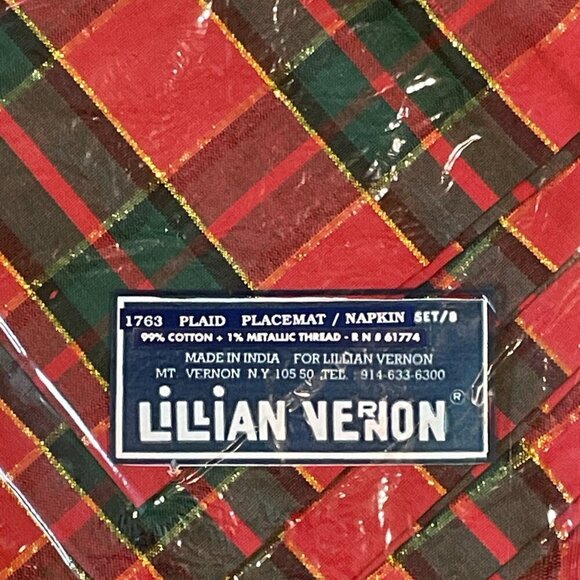 Vintage Lillian Vernon Holiday Plaid Placemats & Cloth Napkins Red Set Of 4 NOS - Picture 2 of 7